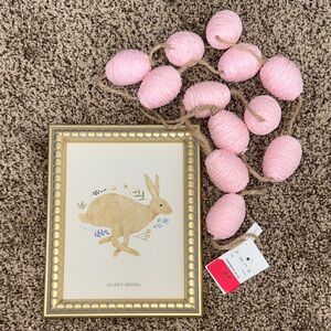 Pink Easter Egg Garland with Gold Bunny Print Spring Wall Décor